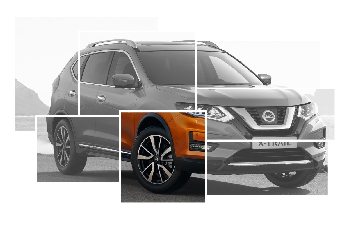 Nissan X-Trail Exterior Design collage focus on 19in aluminium alloy wheels